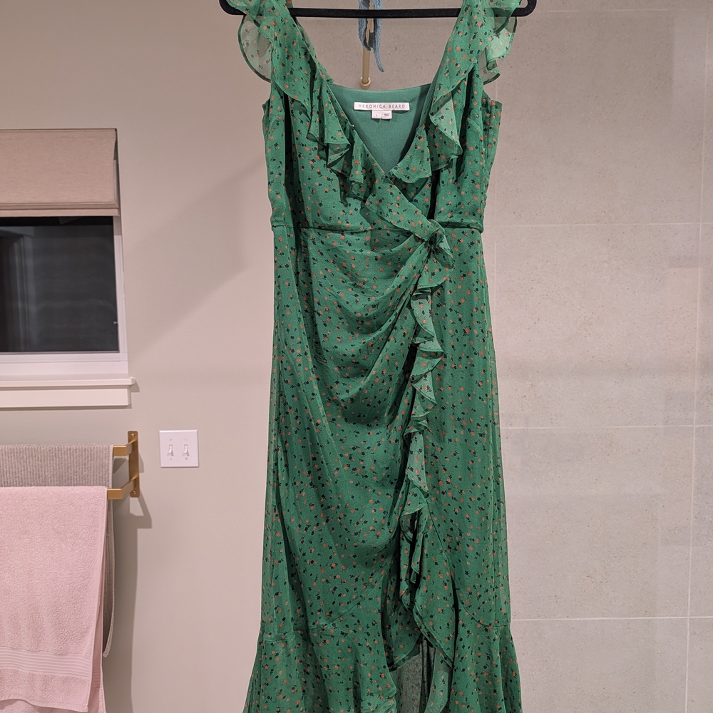 Veronica Beard Asymmetrical Green Dress with Ruffles